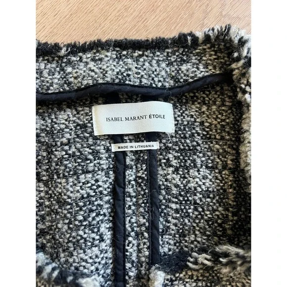 ISABEL MARANT ETOILE Tweed Blazer Jacket Black White Fringe Trim Women Size 36 - Picture 5 of 9
